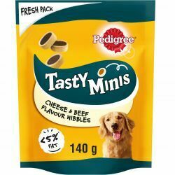 Pedigree Tasty Minis Dog Treats Cheesy Nibbles with Cheese and Beef, 140g