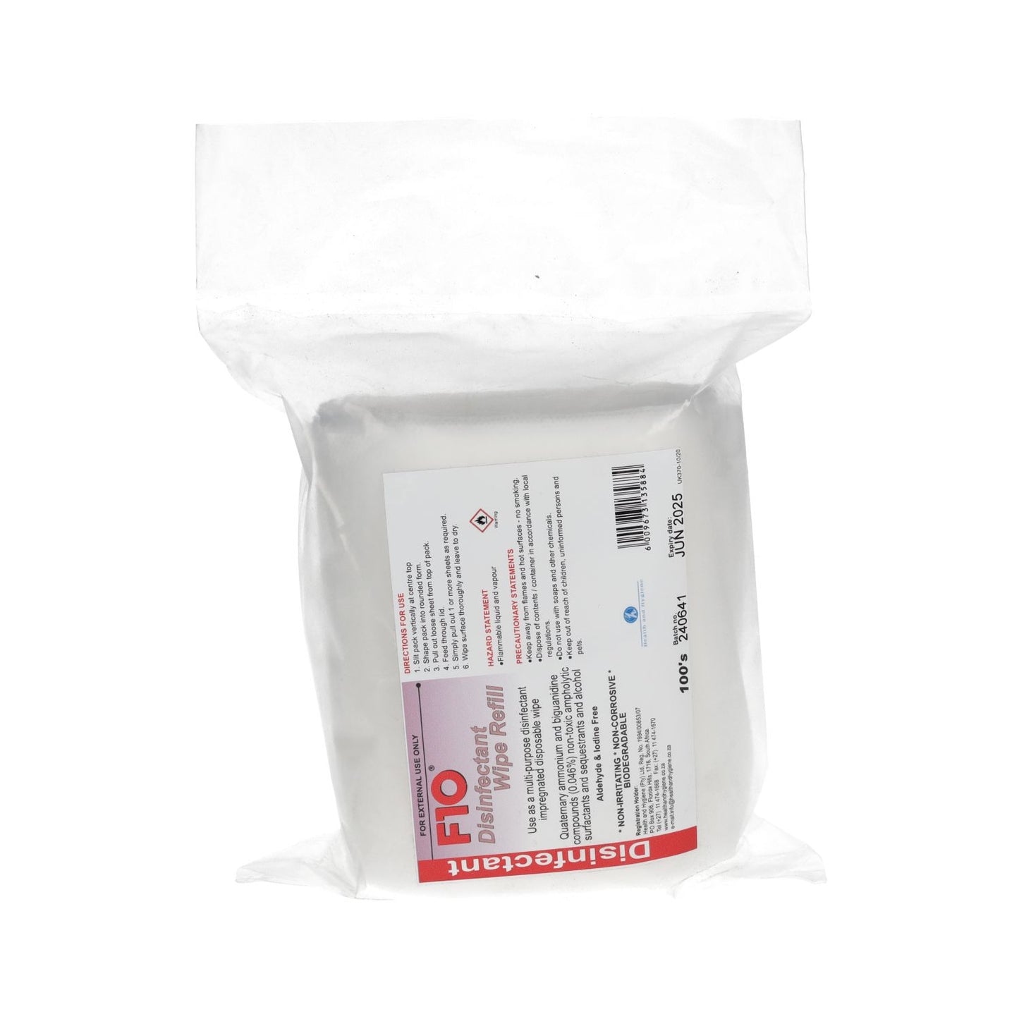 F10 Disinfectant Wipes (dispensing pack 100)